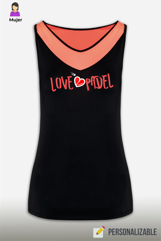 Love Padel - Pro - Camiseta Mujer - Black-Coral