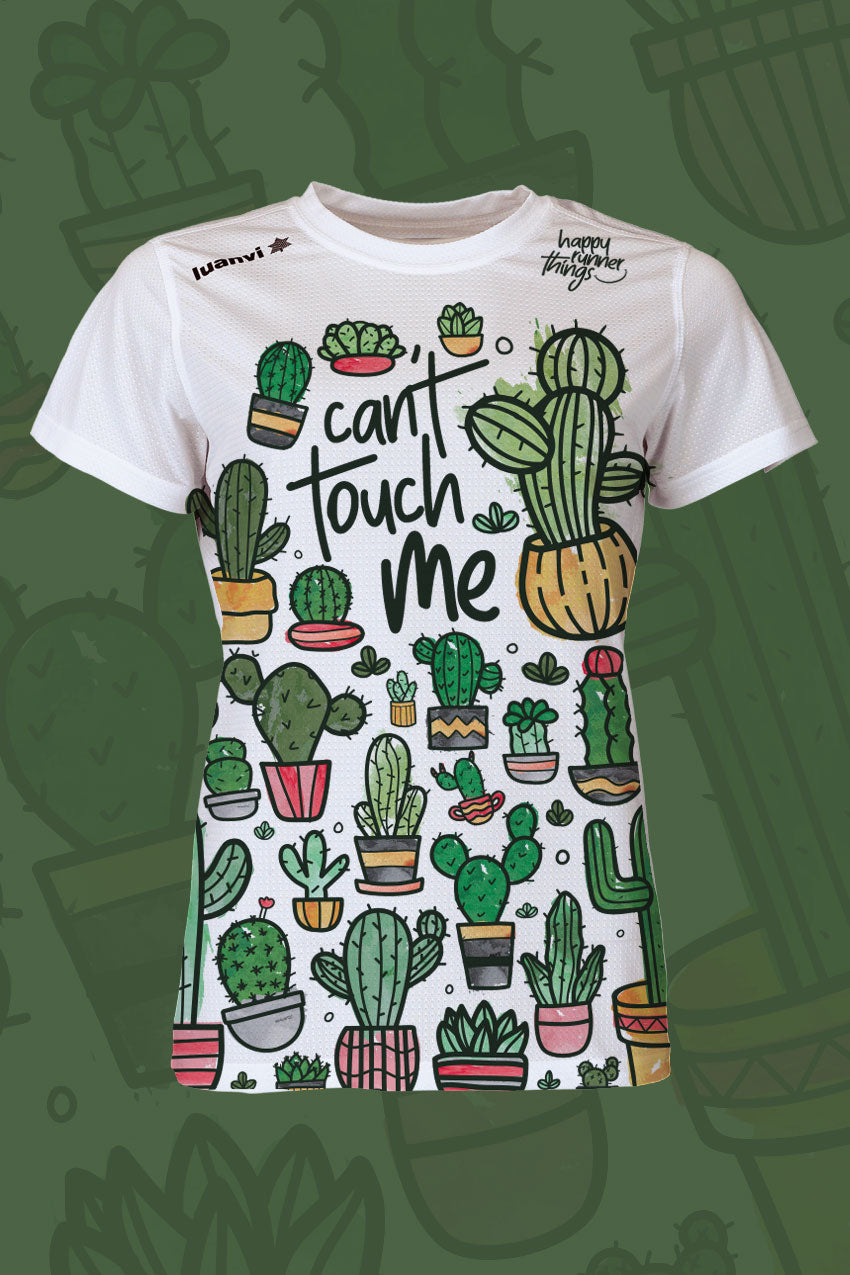 Camiseta Running Mujer Cactus Blanca Divertida