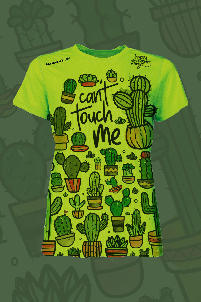 Camiseta Running Mujer Cactus Verde Fluor Divertida