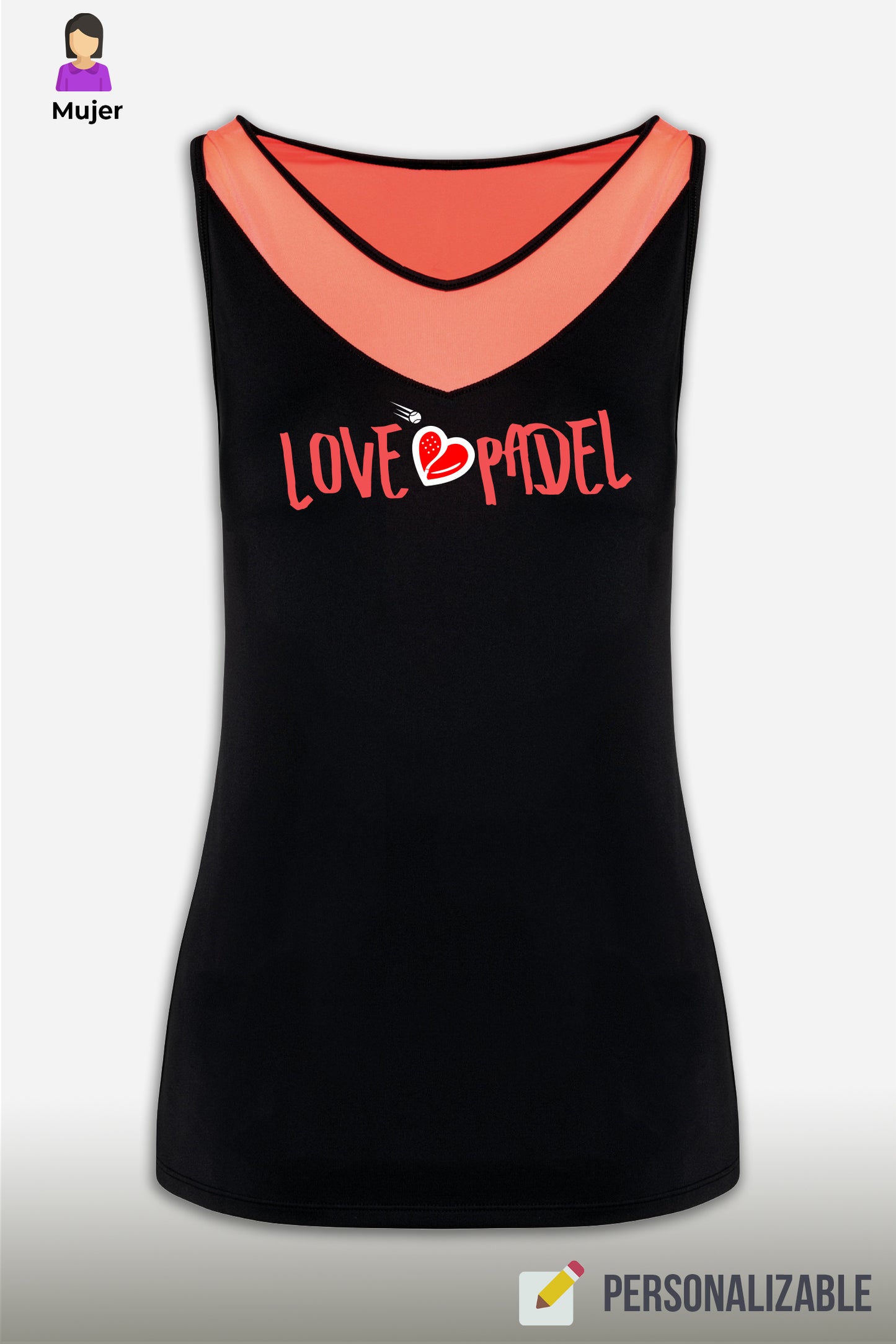 Love Padel - Pro - Camiseta Mujer - Black-Coral